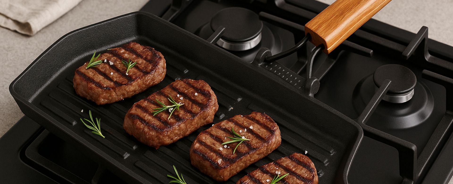 Öntöttvas grill serpenyő összecsukható fa nyéllel